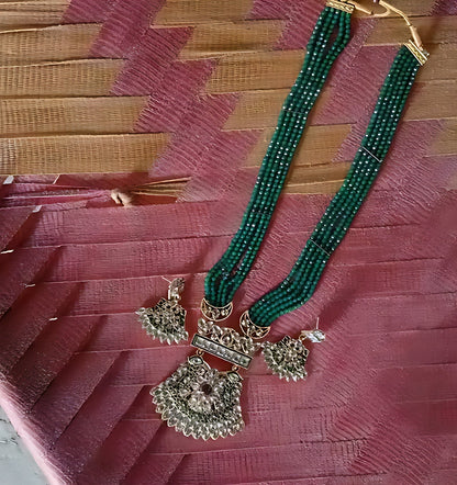 Jewel City Stunning Handcrafted Green Beaded Necklace And Earrings Set