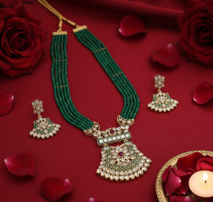 Jewel City Stunning Handcrafted Green Beaded Necklace And Earrings Set