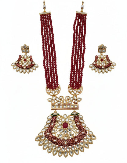 Jewel City Stunning Handcrafted Maroon Beaded Necklace And Earrings Set