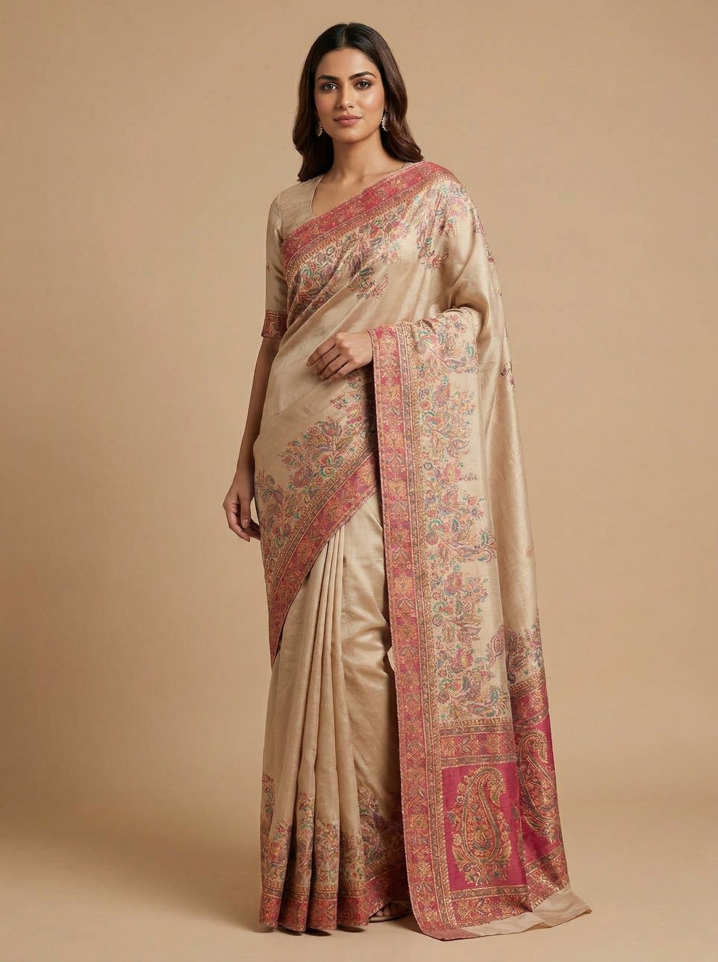 Cream Beige Handloom Saree