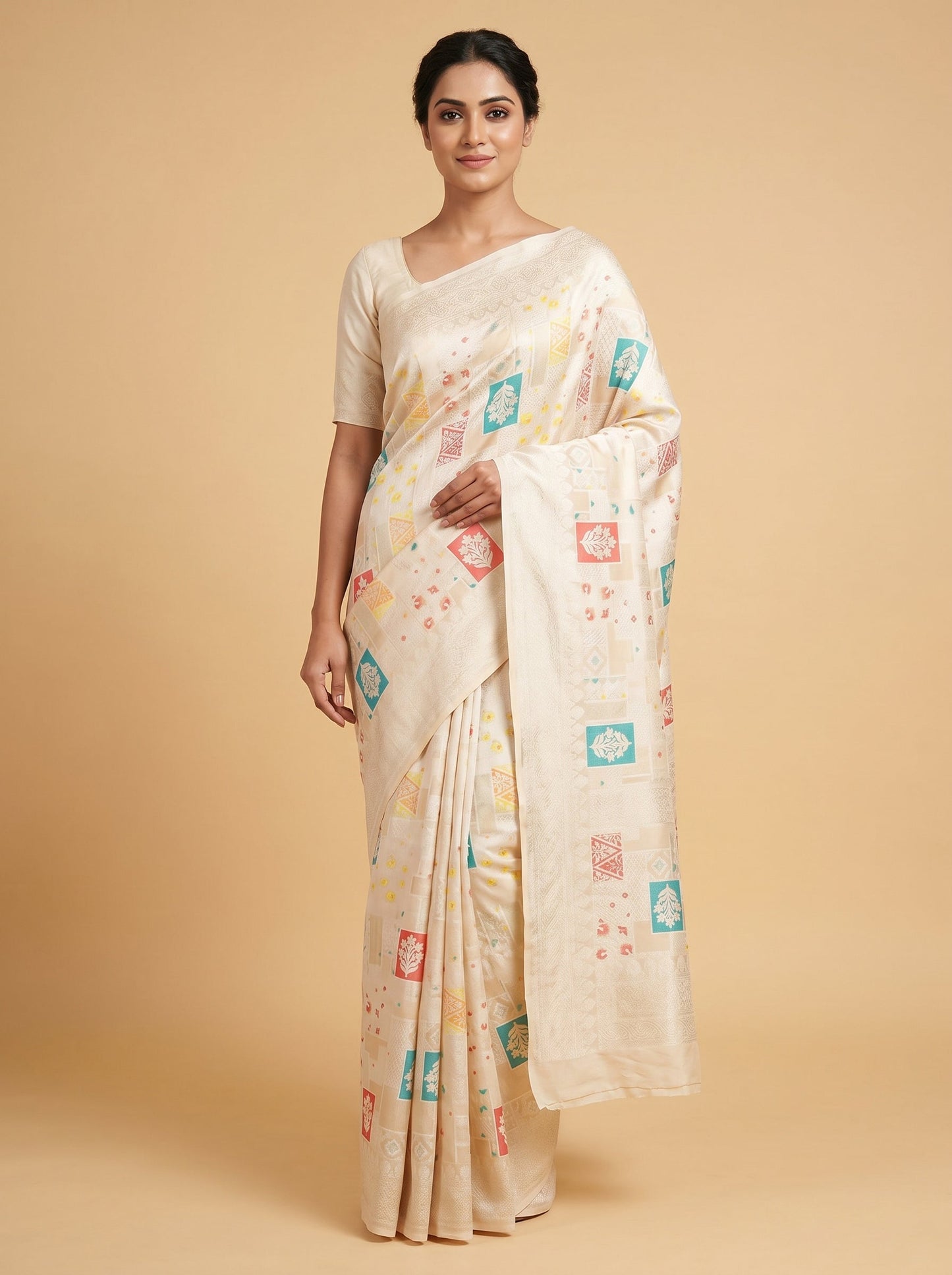 Cream Clean Canvas Handloom Saree