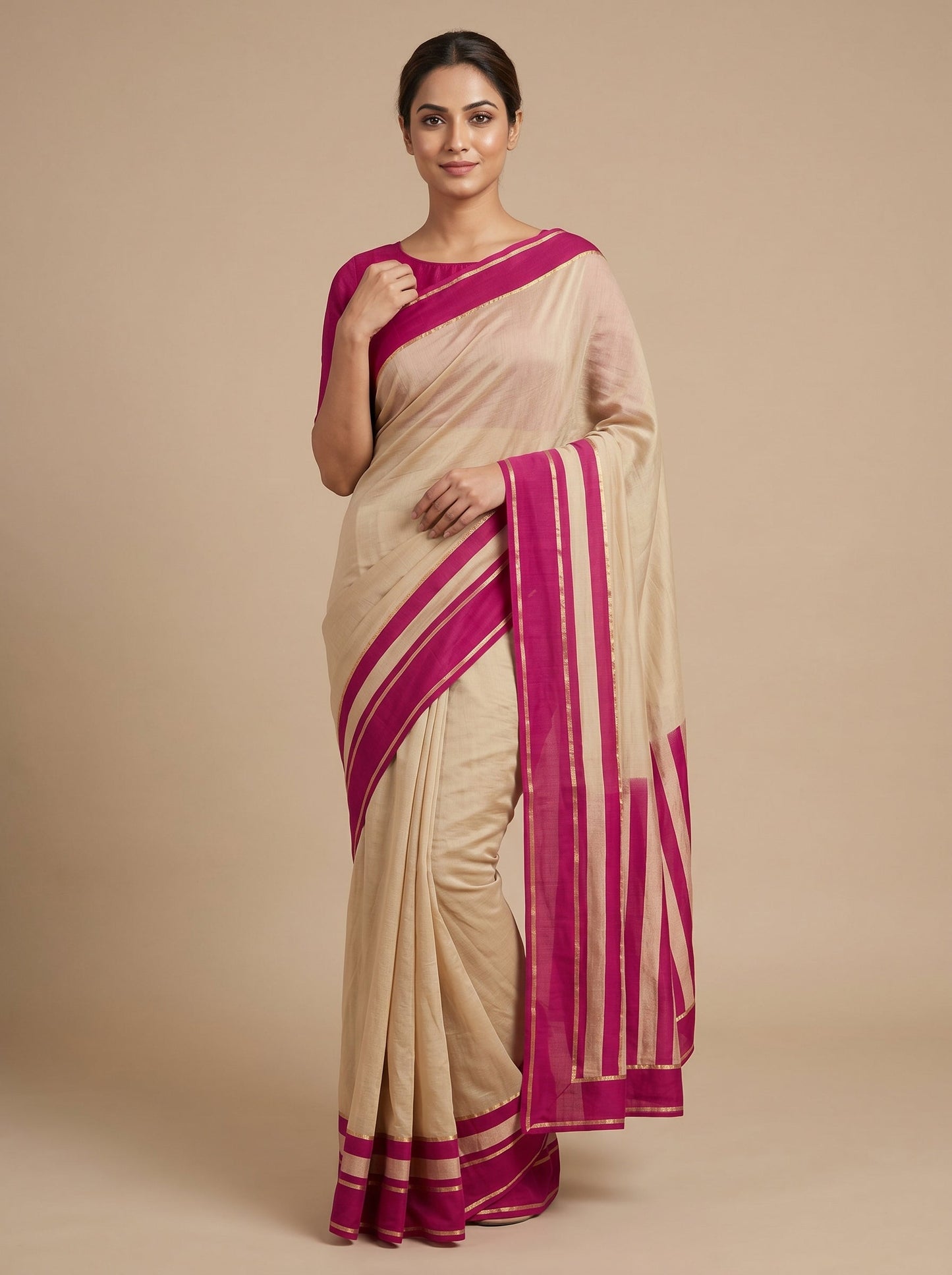 Cream Gentle Drape Handloom Saree