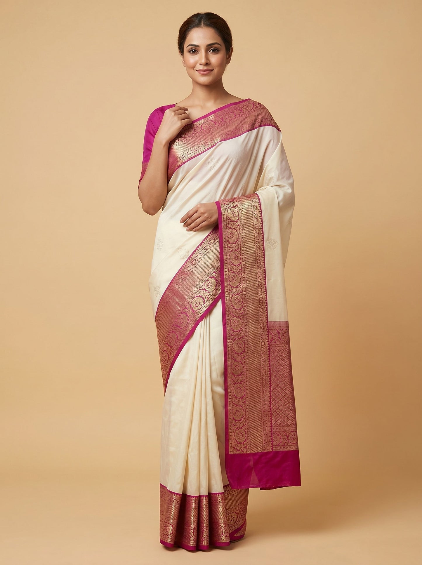 Cream Gentle Handloom Saree