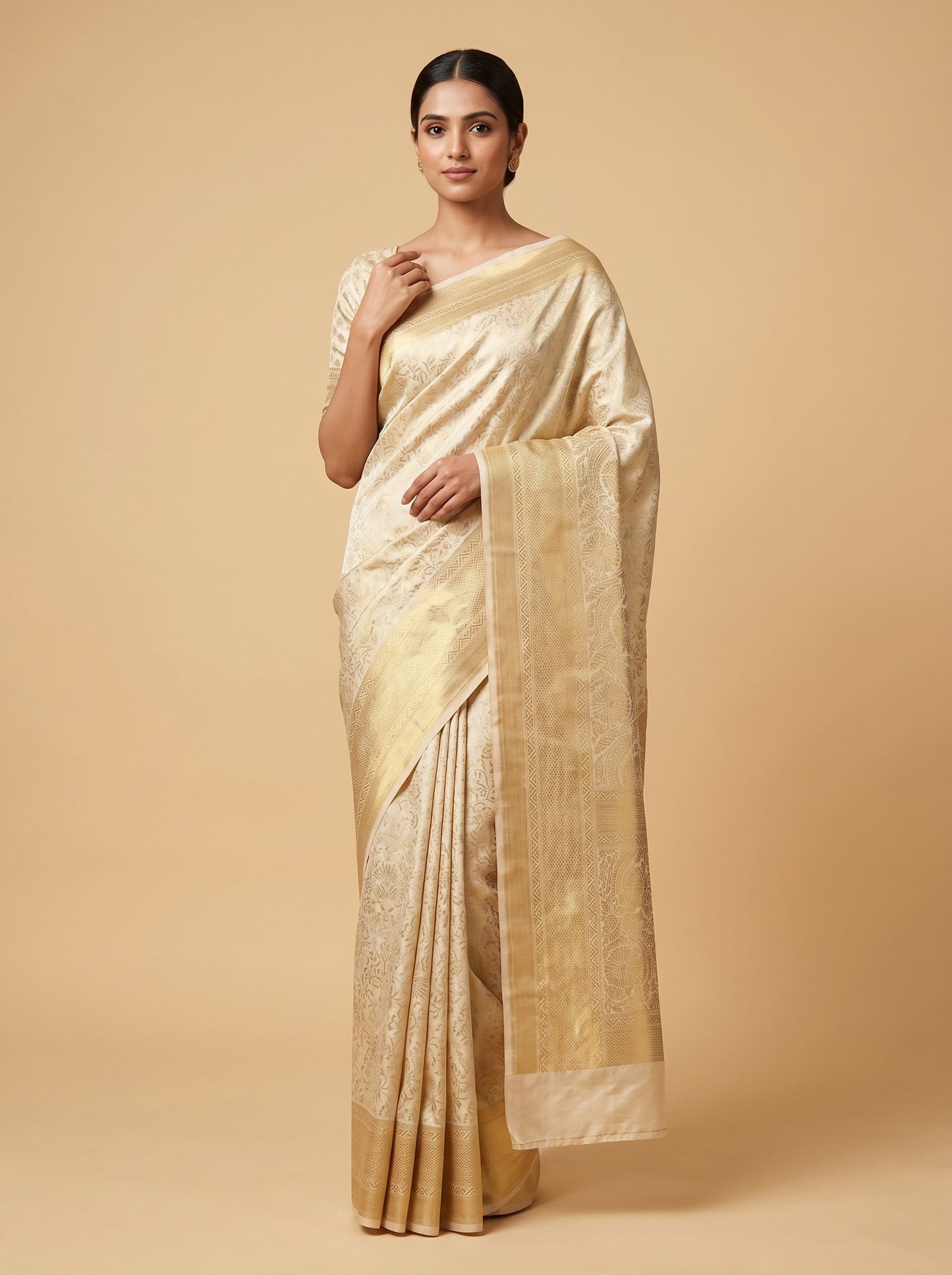 Cream Ivory Handloom Saree