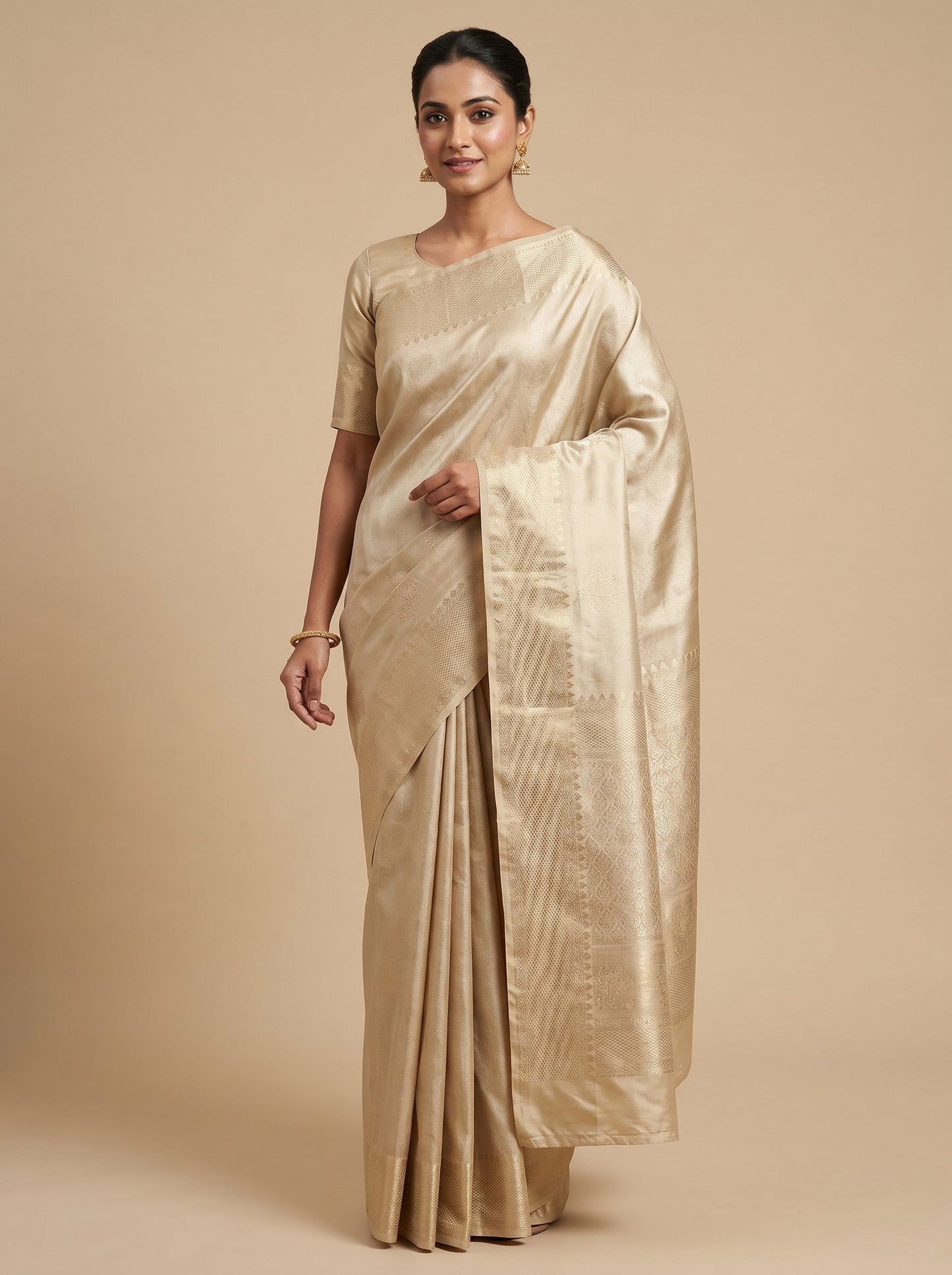 Cream Ivory Thread Handloom Saree