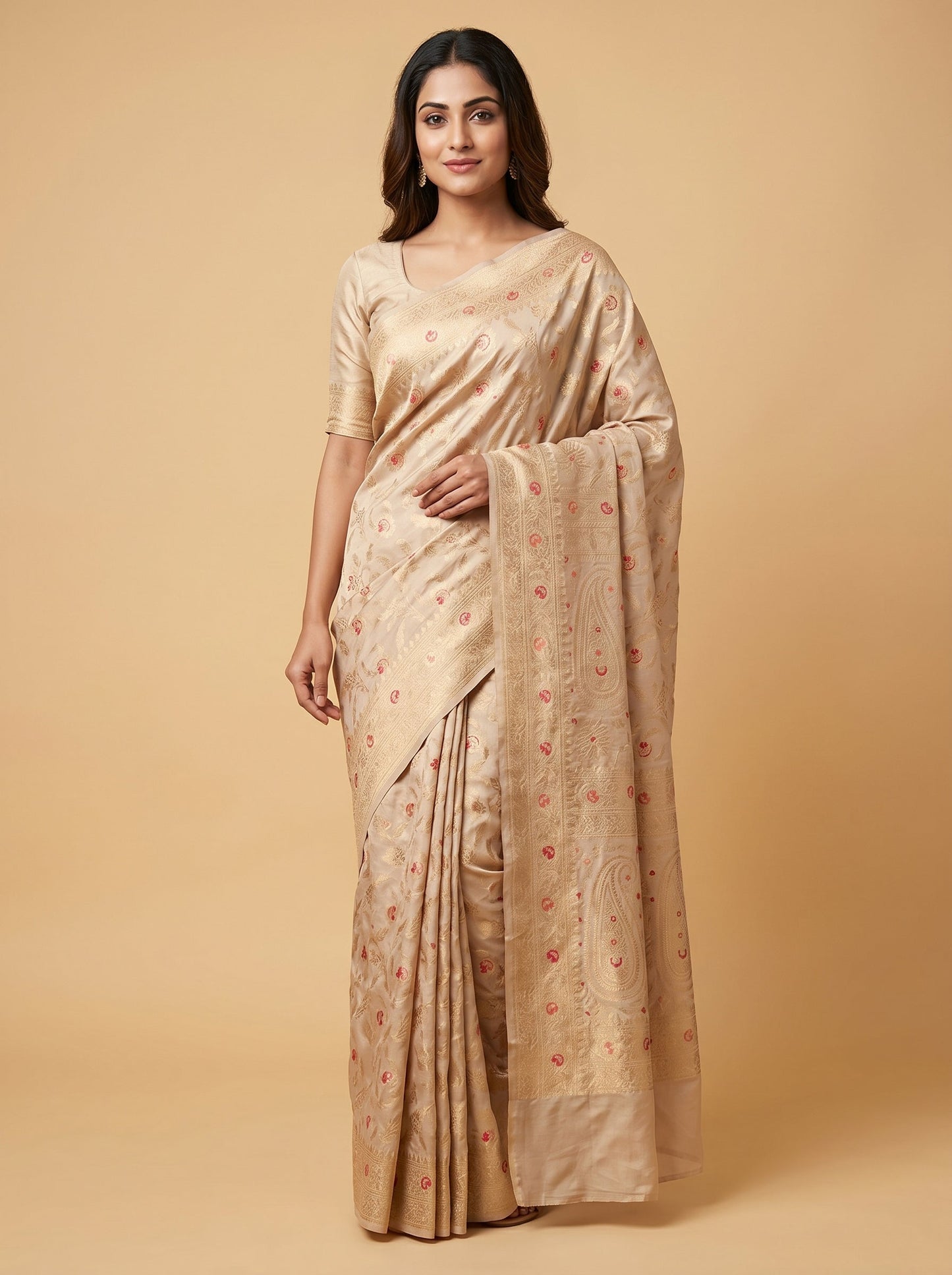 Cream Light Finish Handloom Saree