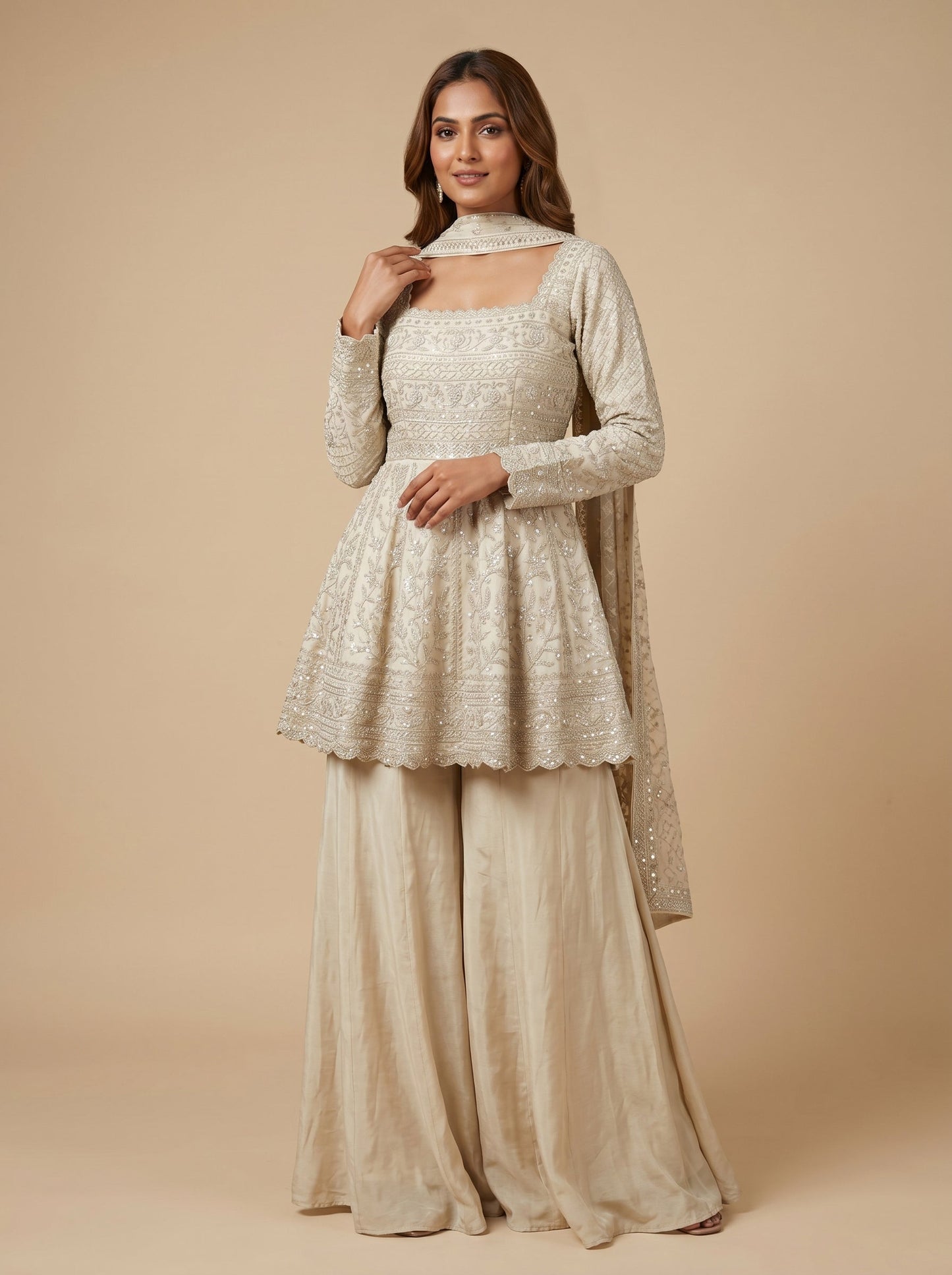 Cream Pearl Anarkali