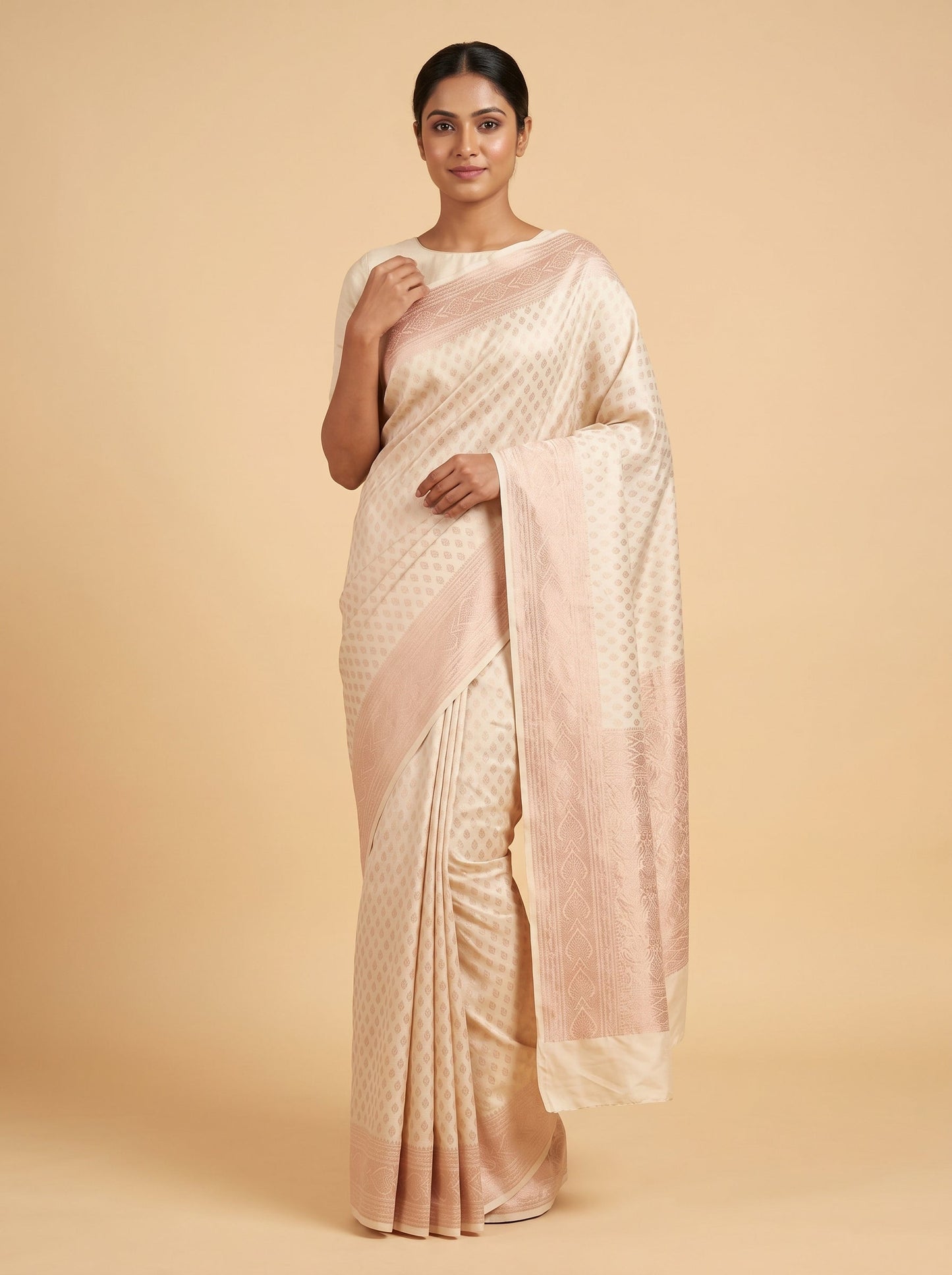 Cream Pure Canvas Handloom Saree