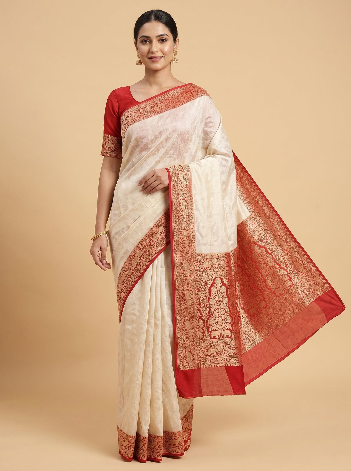 Cream Smooth Drape Handloom Saree