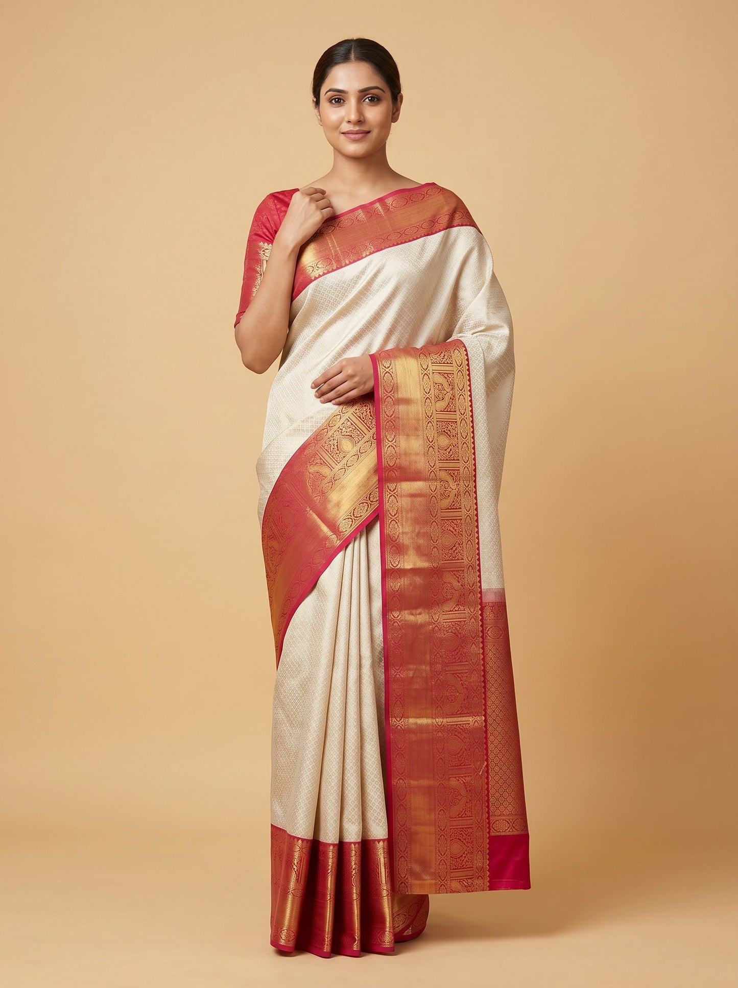 Cream Smooth Texture Handloom Saree
