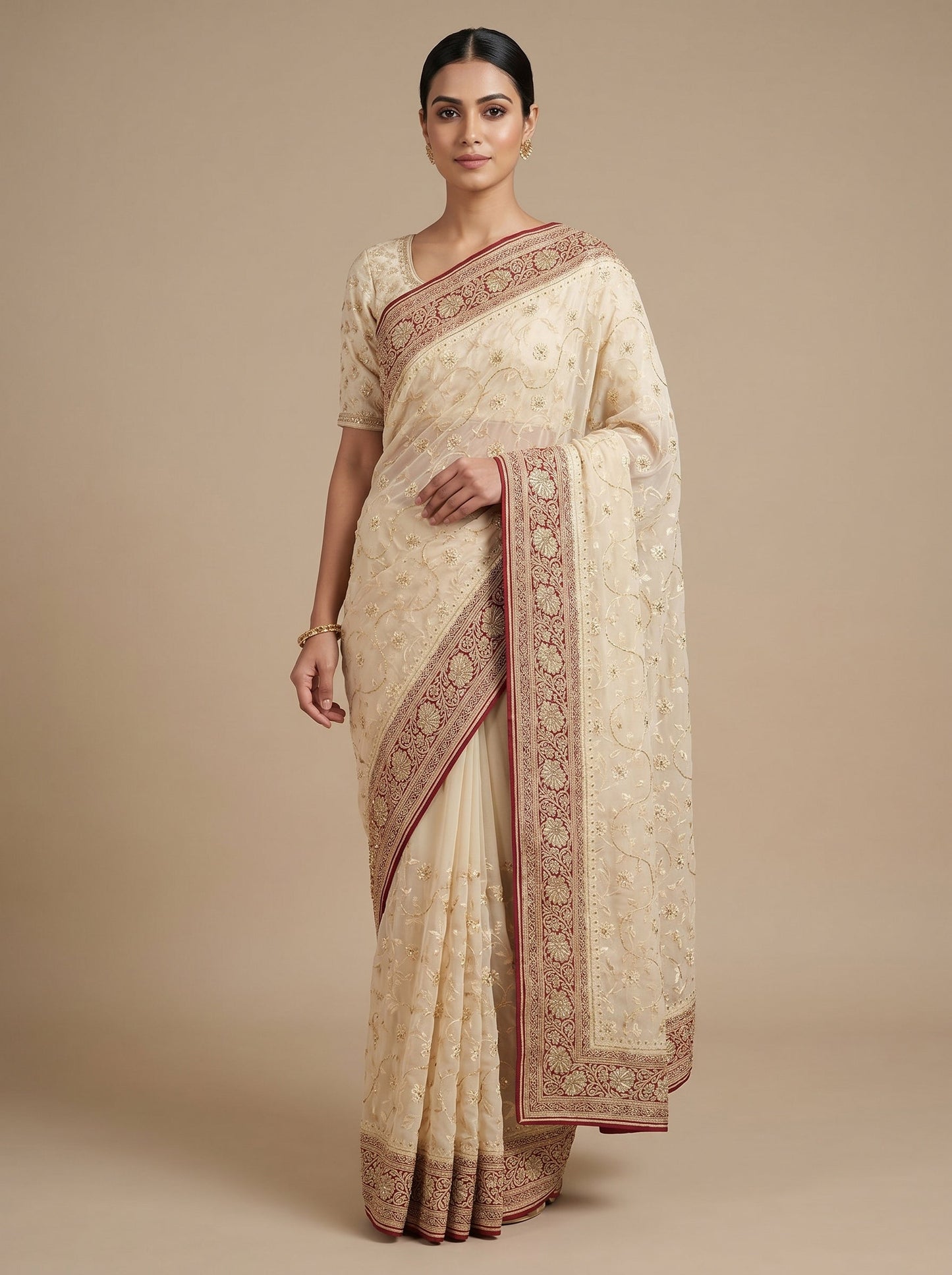 Cream Soft Finish Handloom Saree
