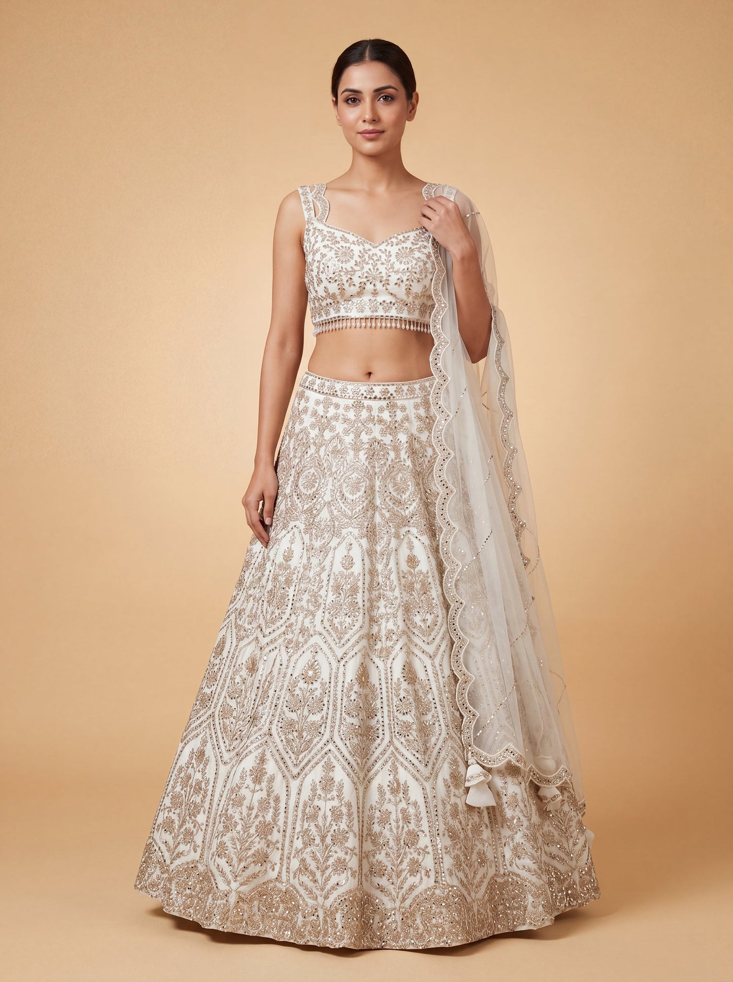 Cream White Heritage Lehenga