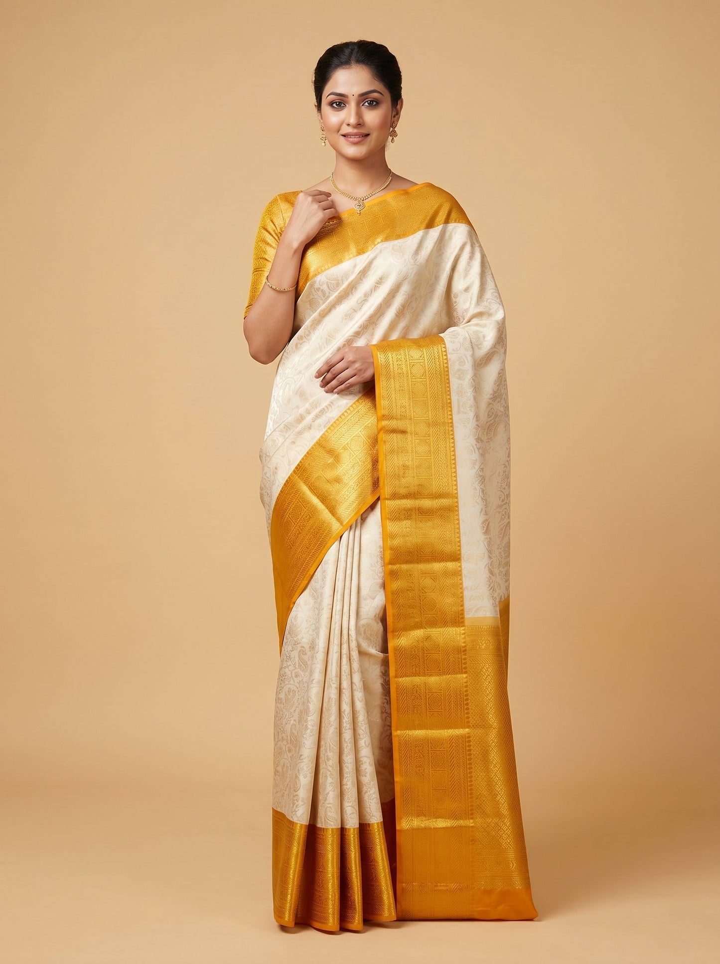 Cream Yellow Glow Handloom Saree