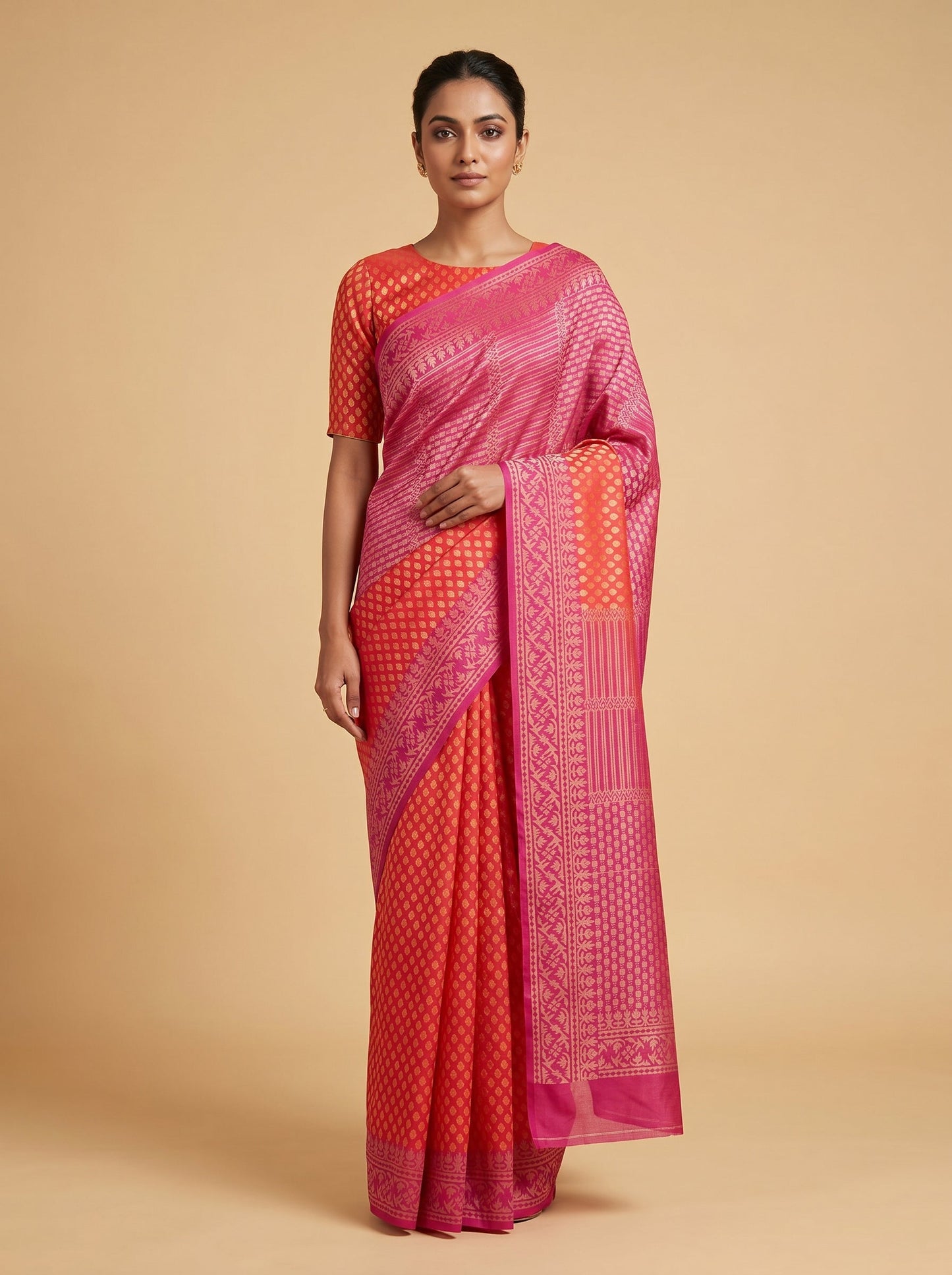Crimson Silk Glow Saree