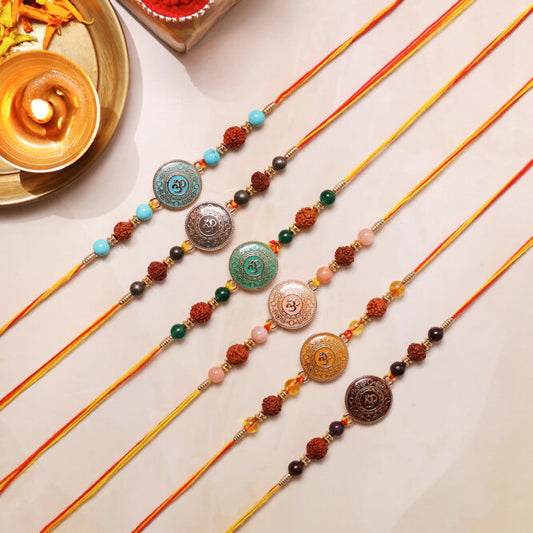 Om Round Charm Rakhi Set