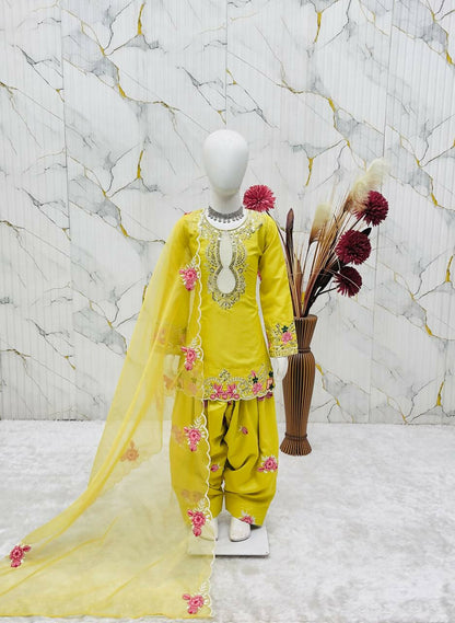 Teeya Creation New Kids Trendy Wedding Wear Traditional Kurta Salwar Set-Yellow