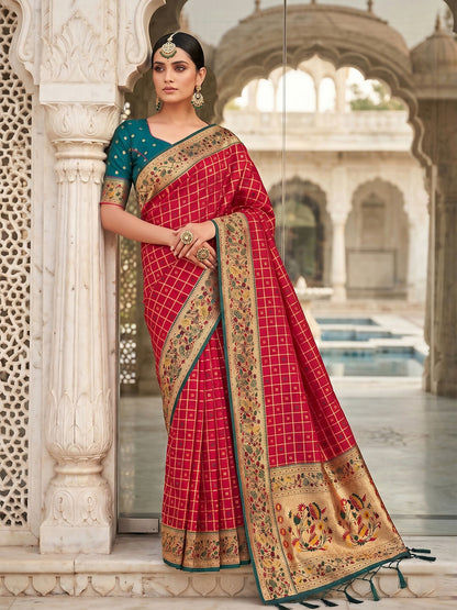 Shree Shyam Fashion Rani Pink Banarasi Silk Blend Saree
