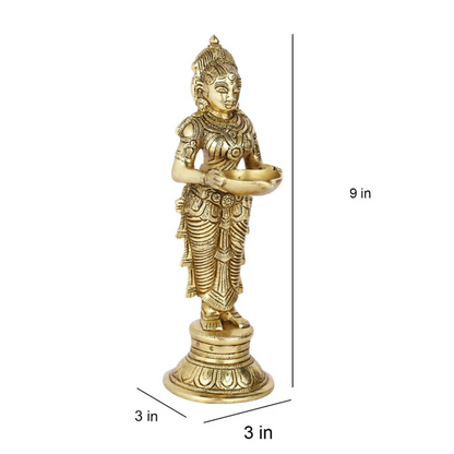 CraftVatika Brass Beautiful Lady Holding Diya Oil Lamp Stand Showpiece
