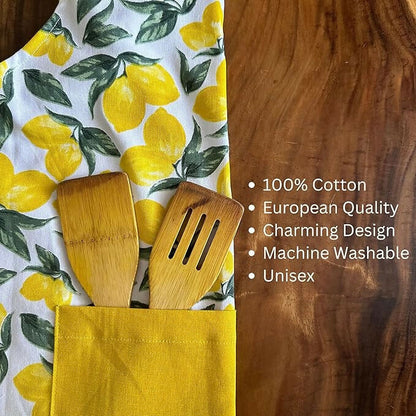 Oak & Lily 100% Cotton Kitchen Apron-Lemon Yellow