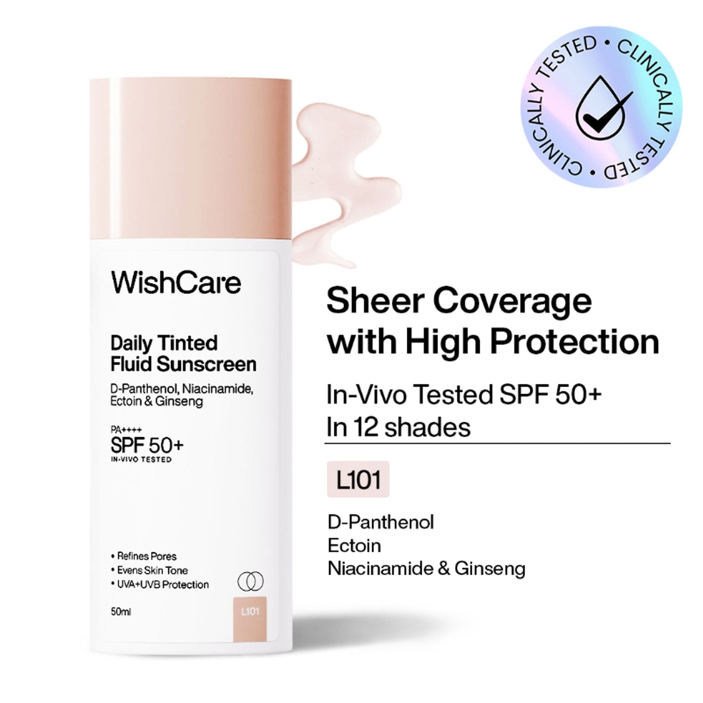 Wishcare Daily Fluid Tinted Sunscreen SPF50PA++++ - L101