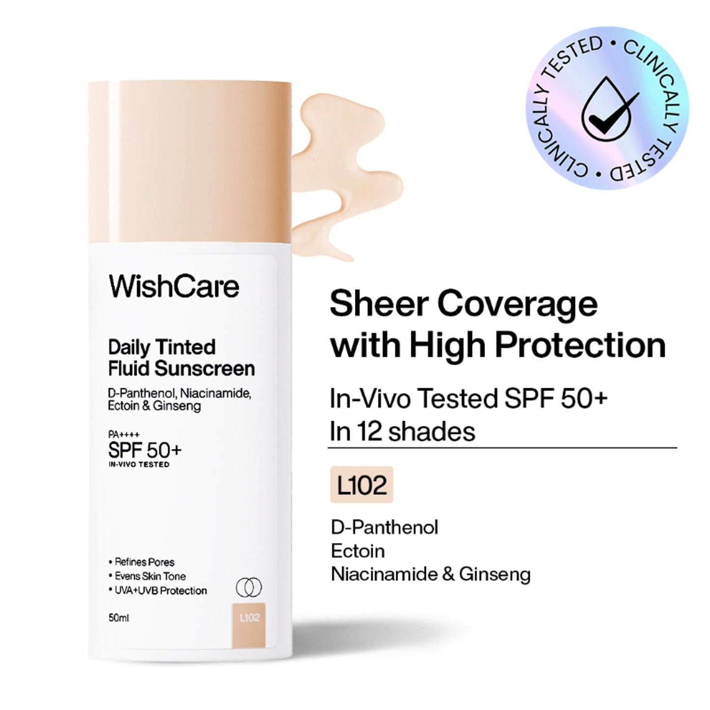 Wishcare Daily Fluid Tinted Sunscreen SPF50PA++++ - L102