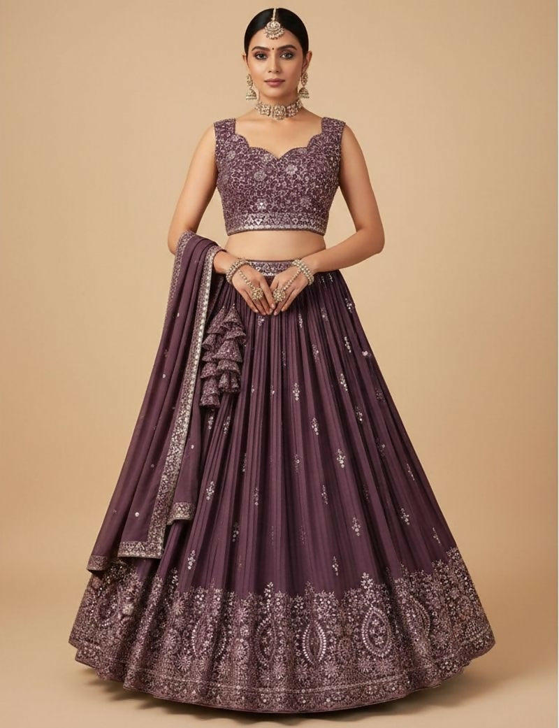 Lehenga Mart Dusty Purple Star Faux Georgette Designer Bollywood Style Wedding Wear Lehenga Choli