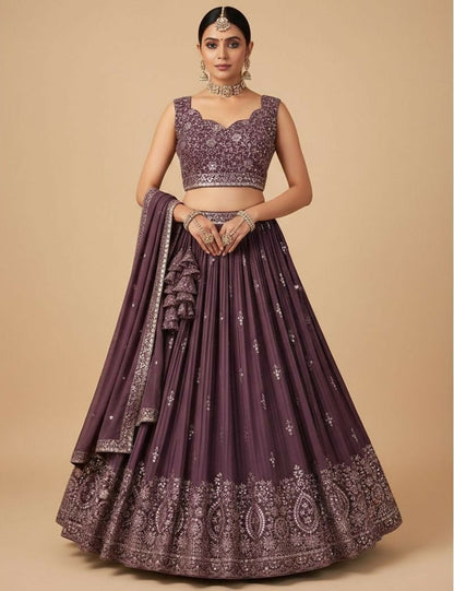 Lehenga Mart Dusty Purple Star Faux Georgette Designer Bollywood Style Wedding Wear Lehenga Choli