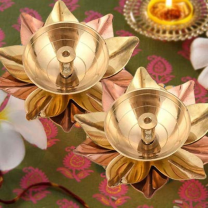 CraftVatika Lotus Shape Decorative Brass Akhand Diya Sets