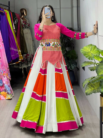 Yash Enterprise Multicolor Rayon Cotton Embroidery Semi Stitched Navratri Chaniya Choli