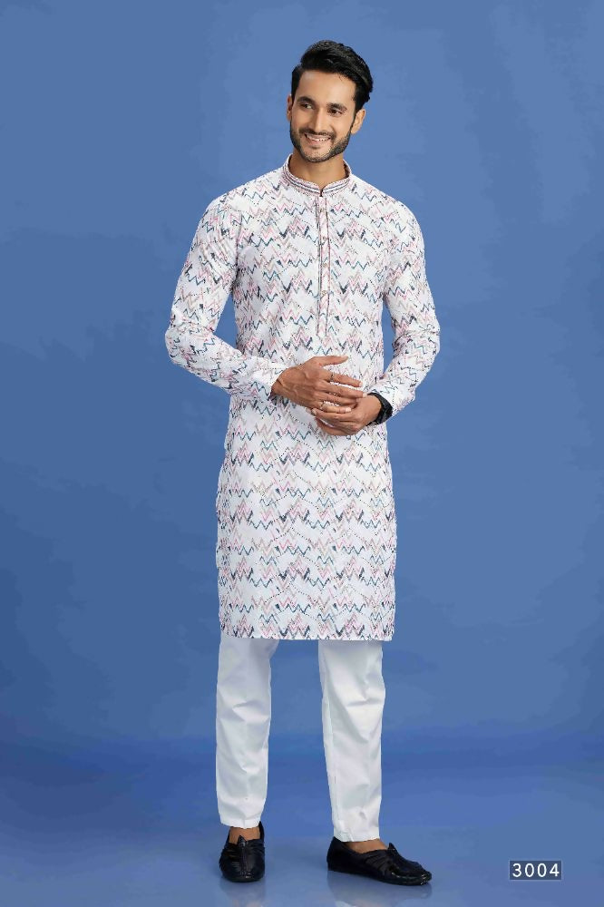 Raivat Ethnic Cotton Embroidery Kurta Pajama In Pink and Blue Colour