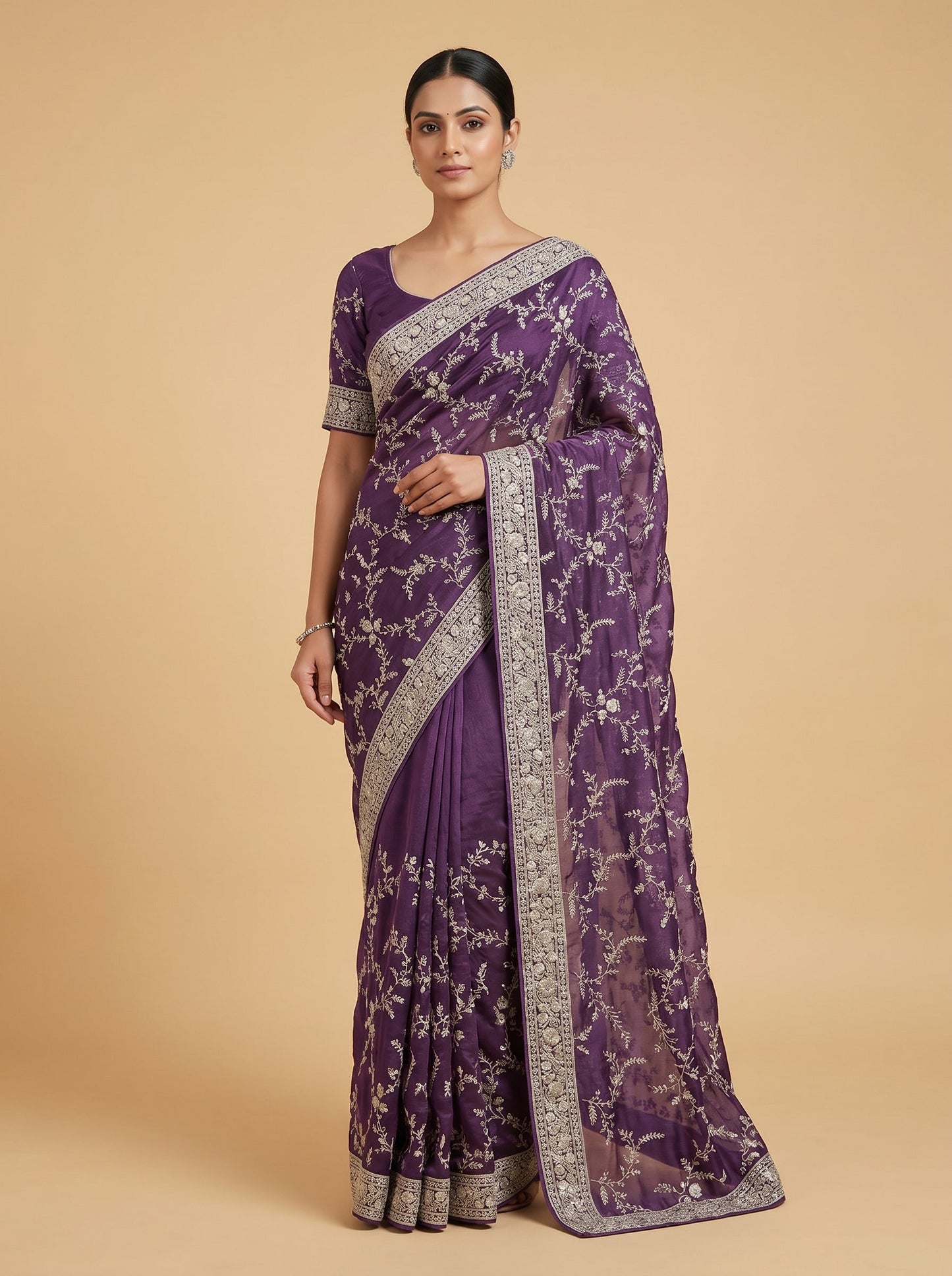 Dark Chocolate Embroidered Saree