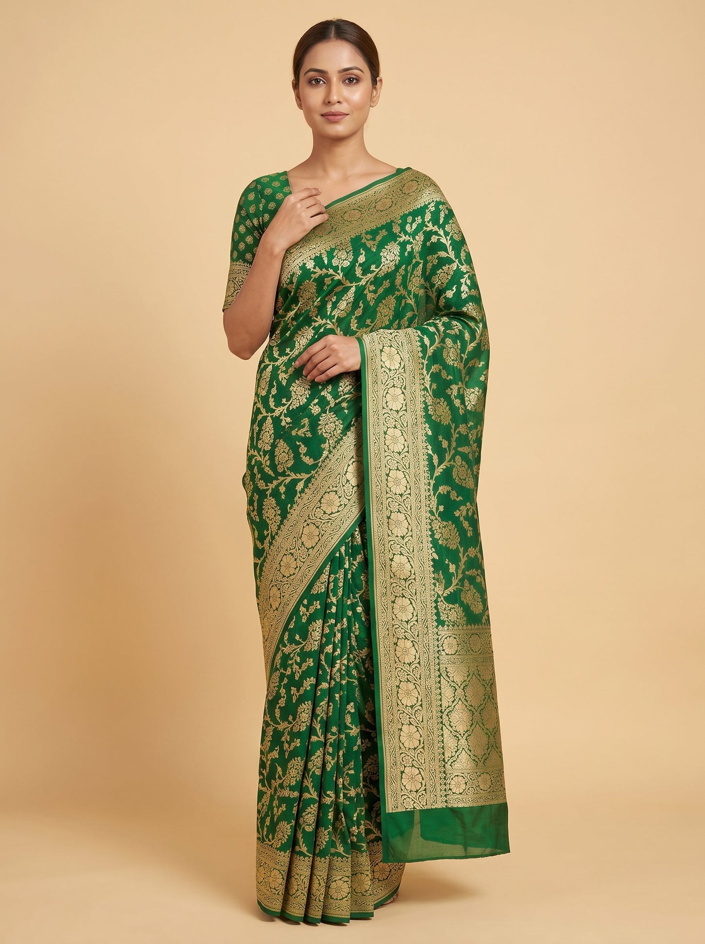 Dark Forest Green Embroidered Saree