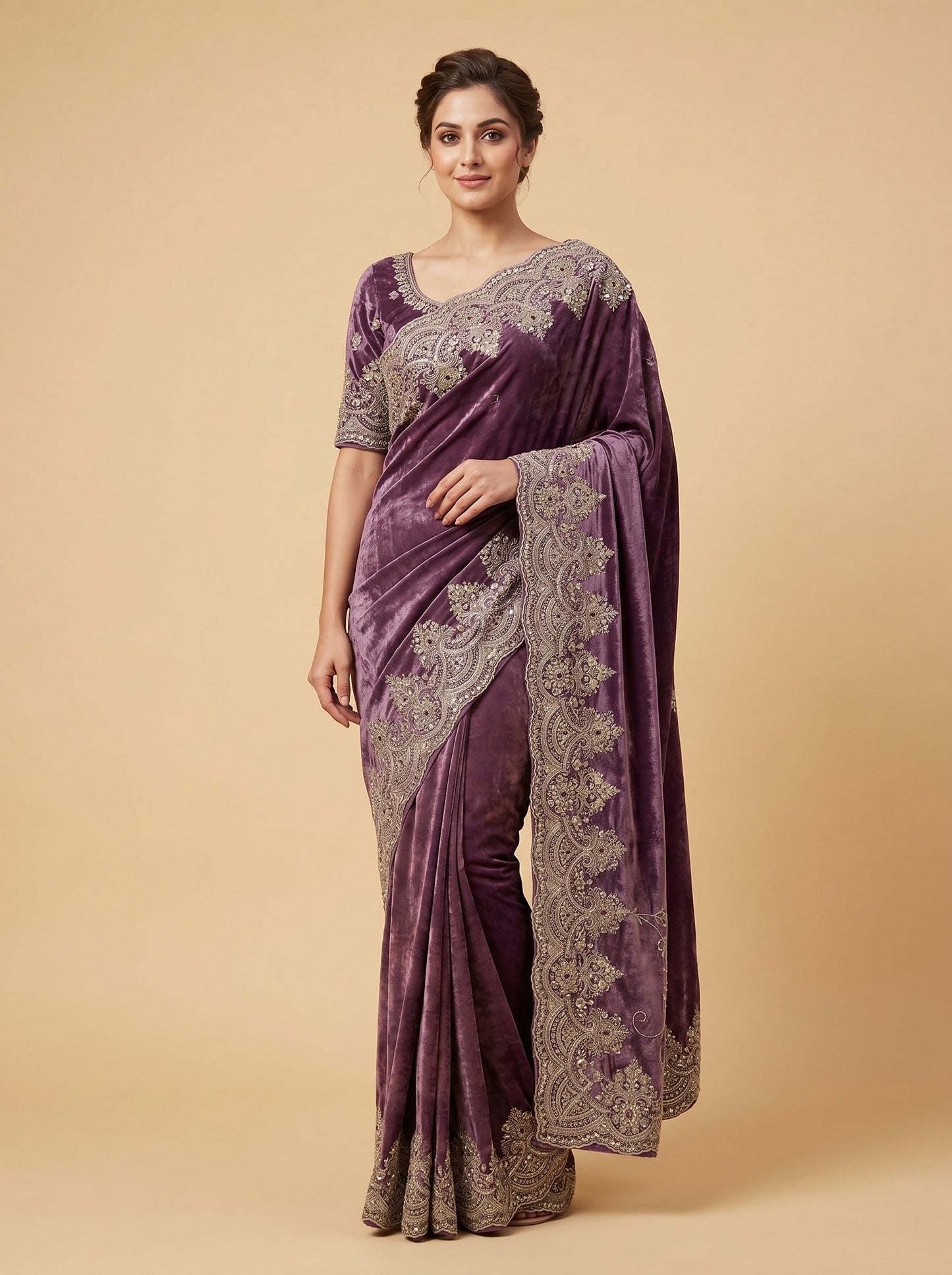 Dark Onion Glow Embroidered Saree