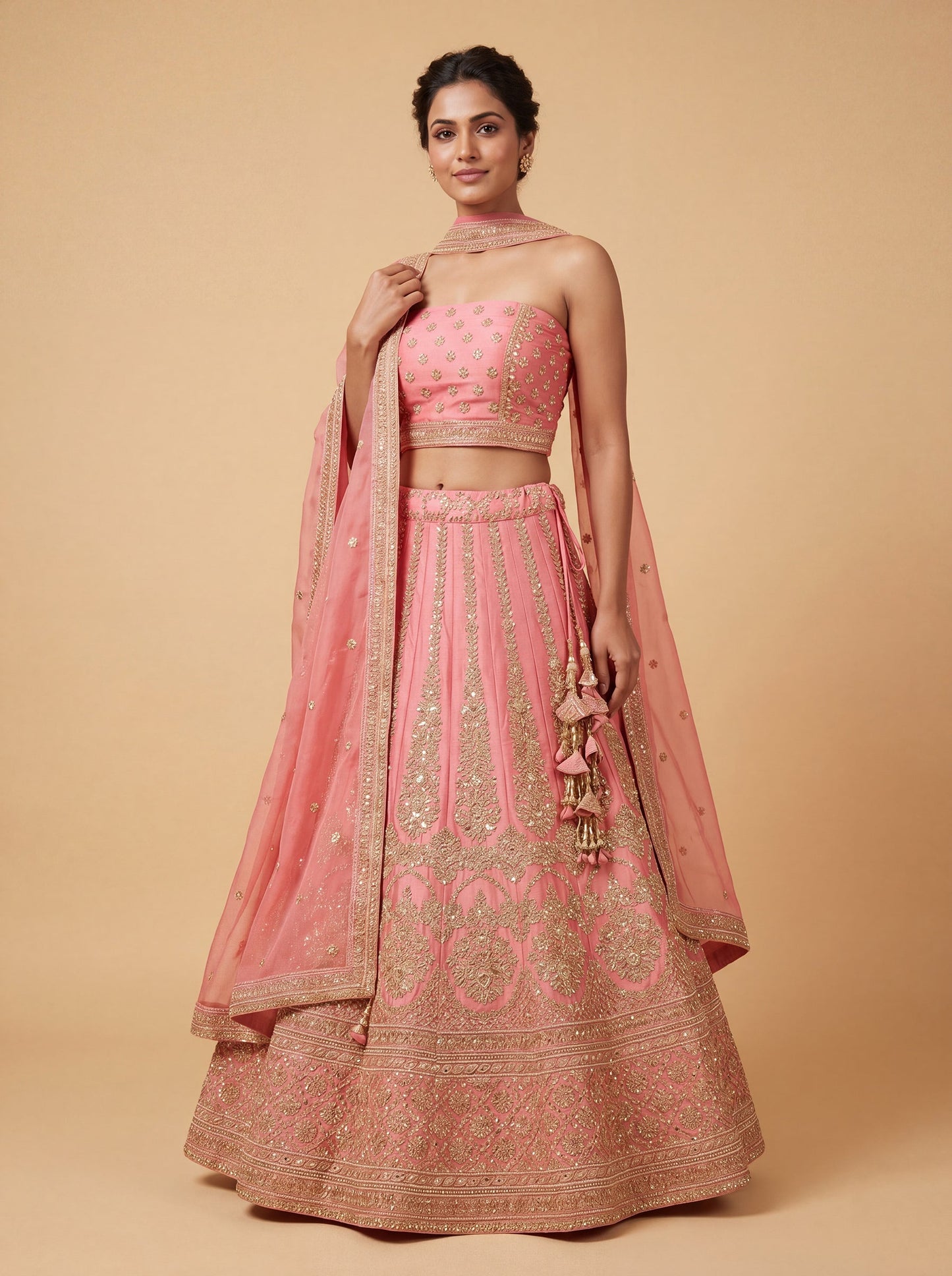 Dark Peach Heritage Bridal Lehenga