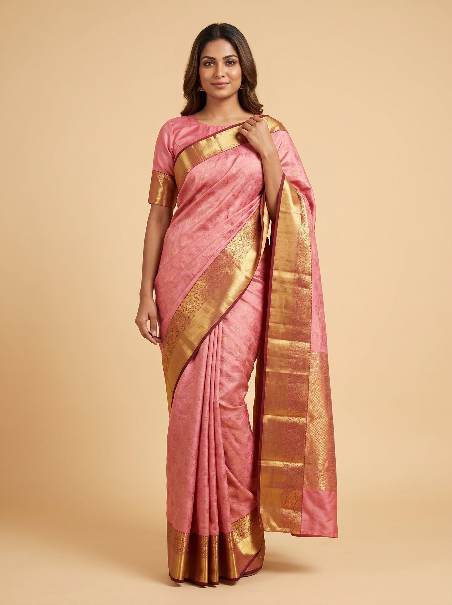 Dark Peach Warm Handloom Saree