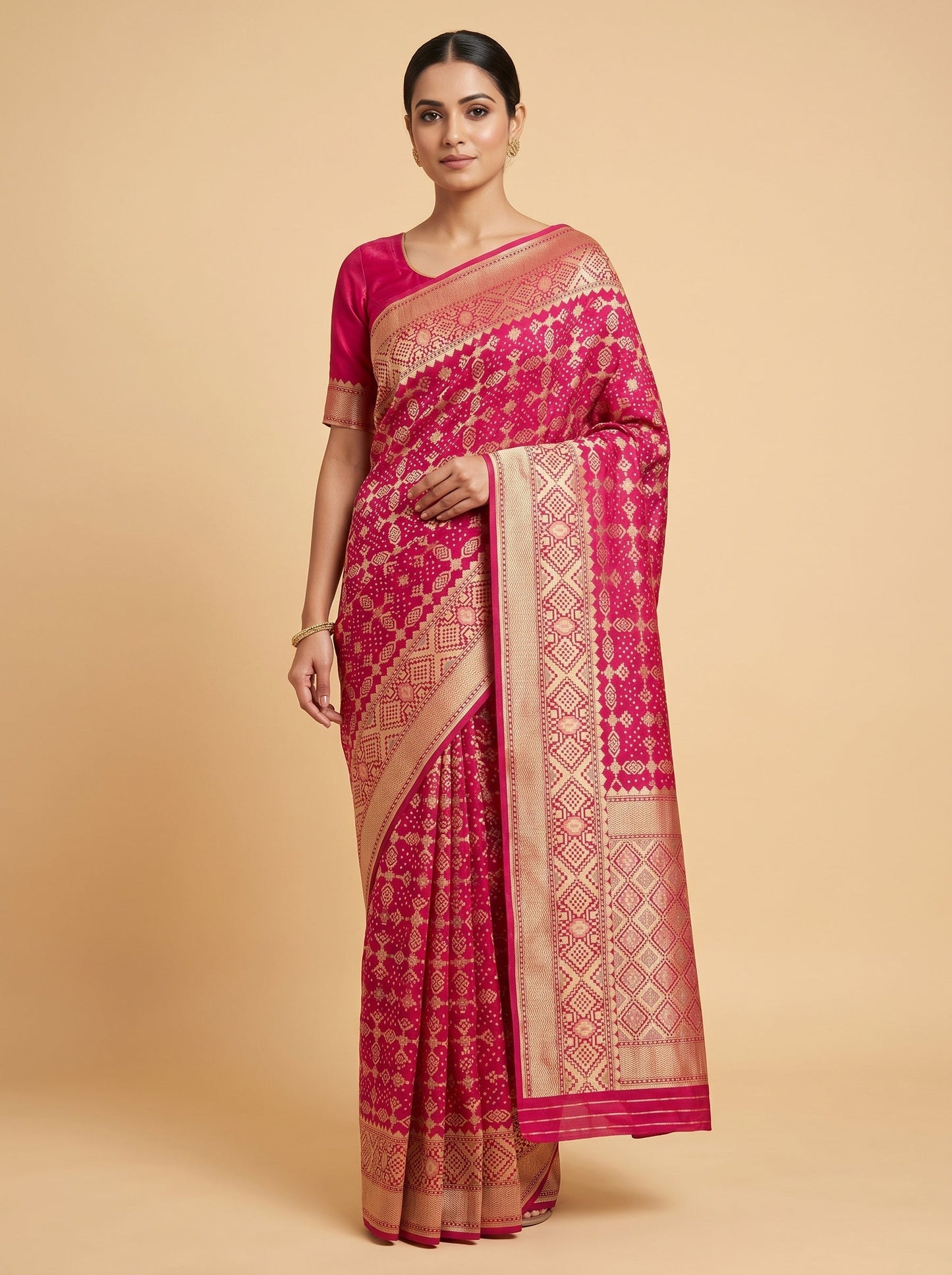 Dark Pink Bold Bandhani Saree