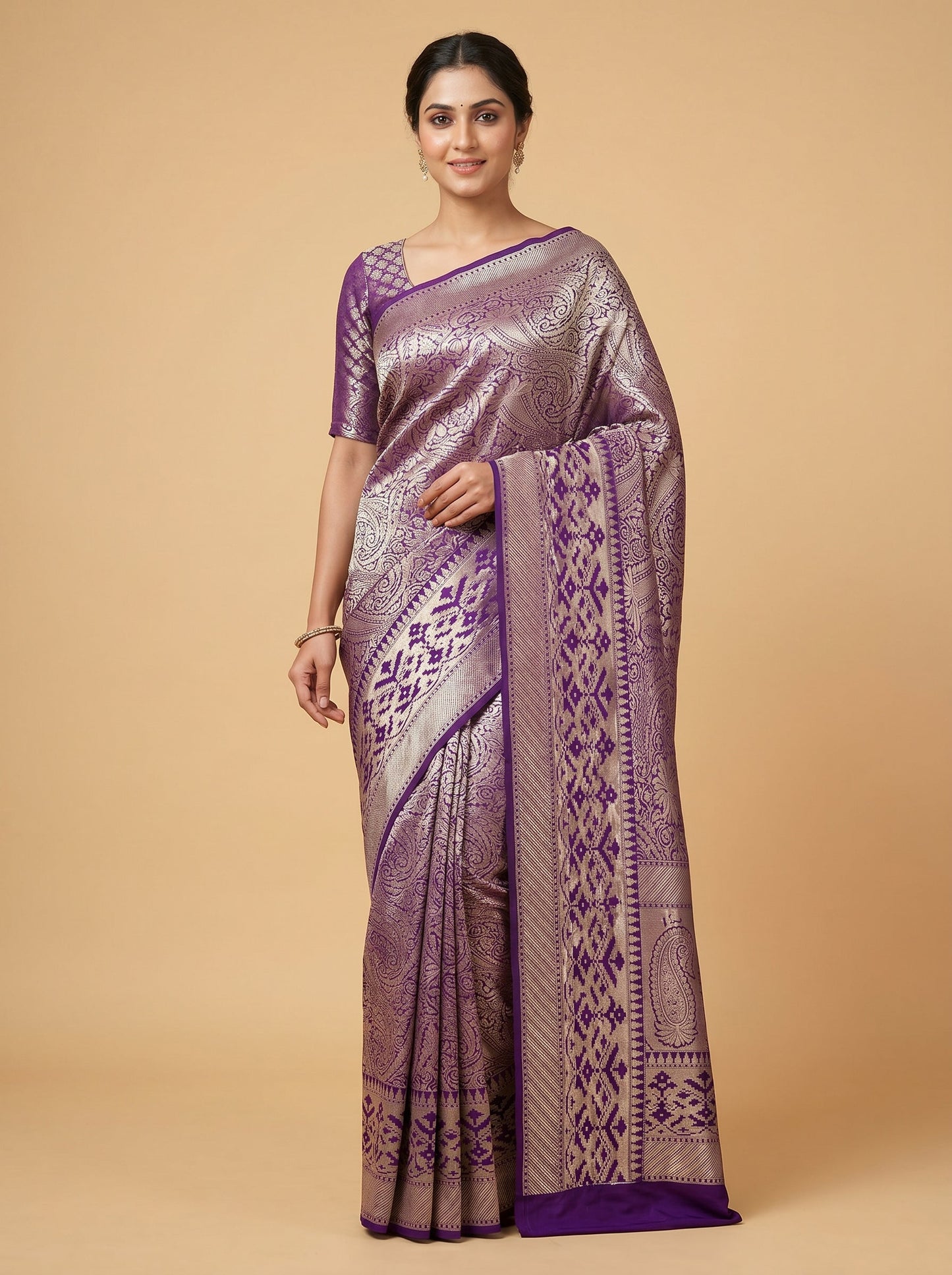 Dark Peach Graceful Embroidered Saree