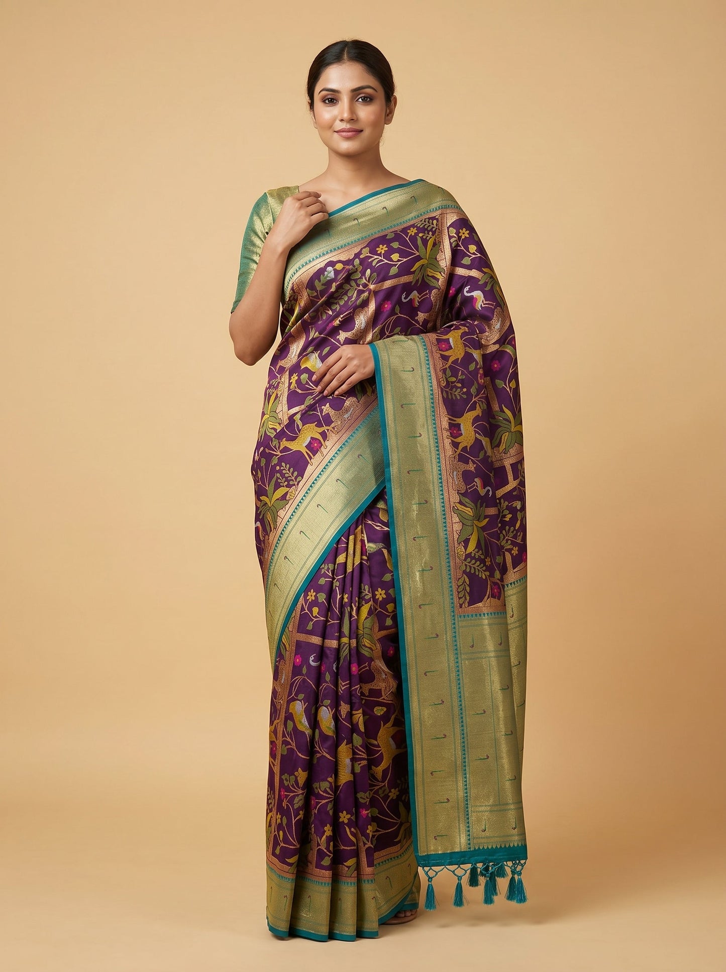 Dark Purple Regal Velvet Handloom Saree
