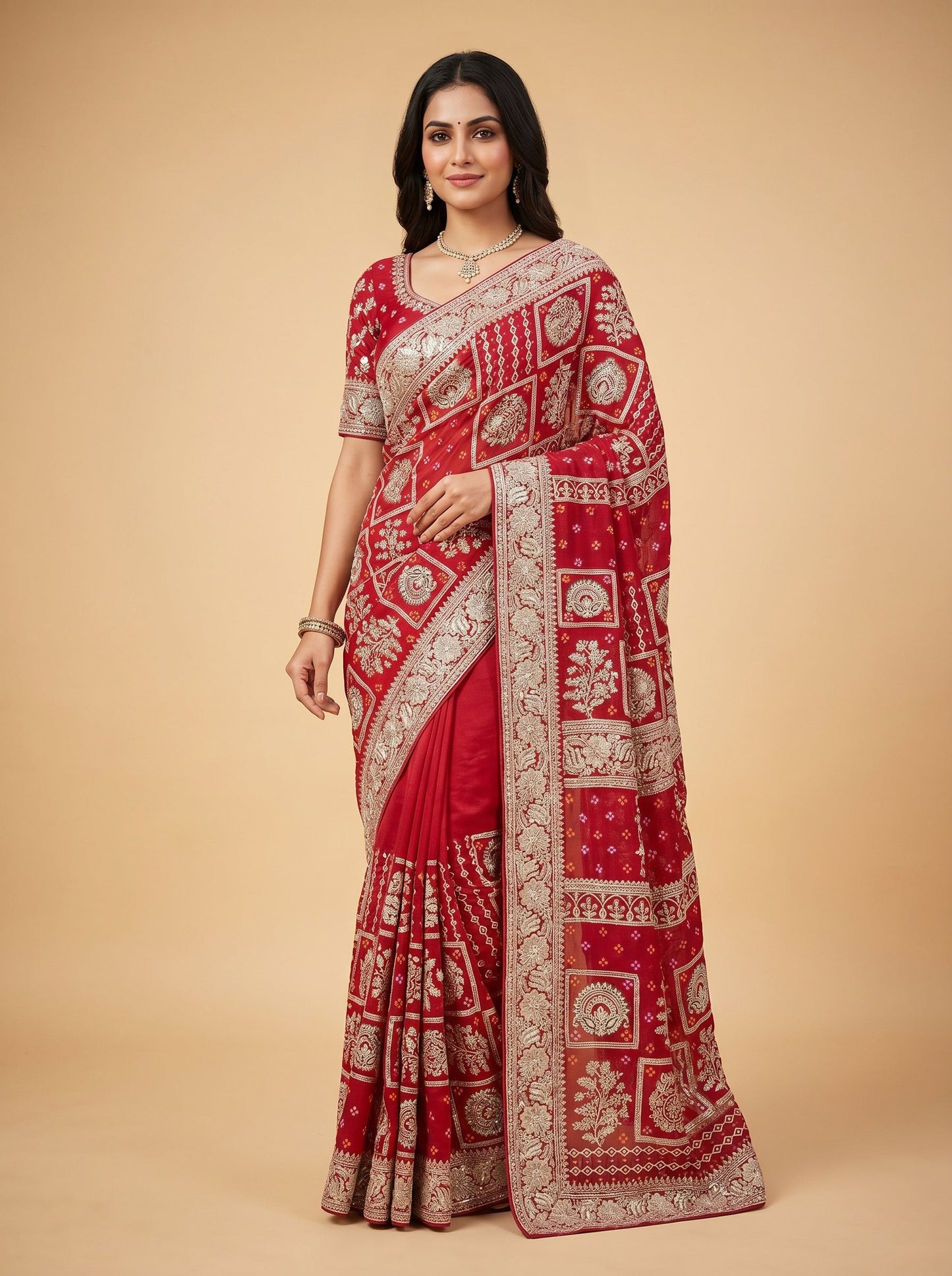 Dark Red Tie-Dye Bandhani Saree