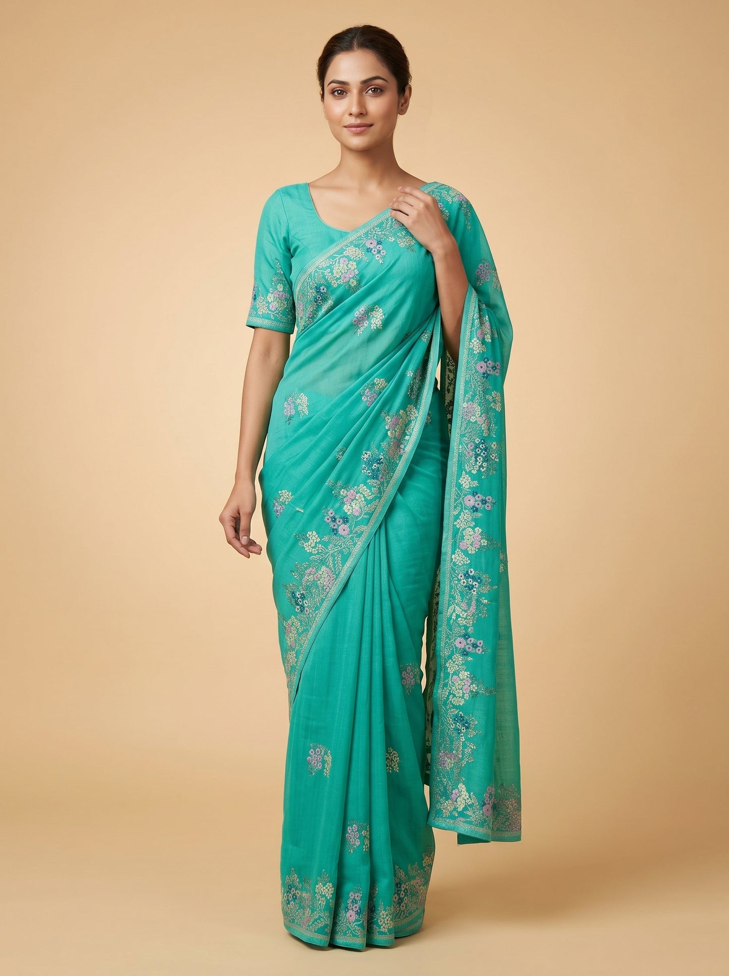 Dark Teal Woven Saree