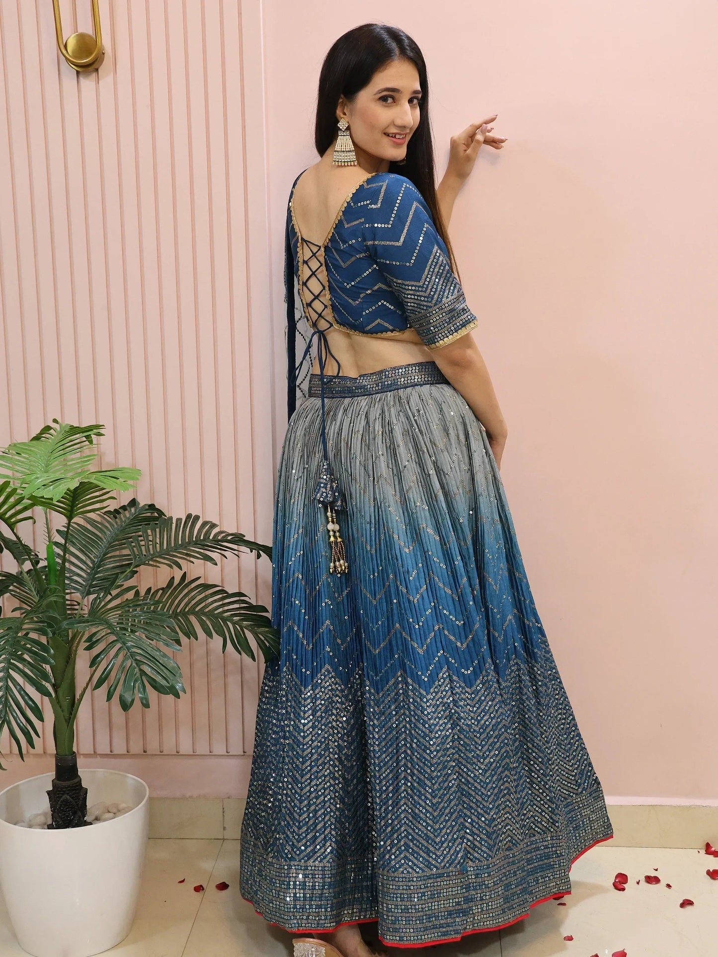 Tulsi Art Dazzling Blue Chinon Sequins Party Wear Lehenga Choli
