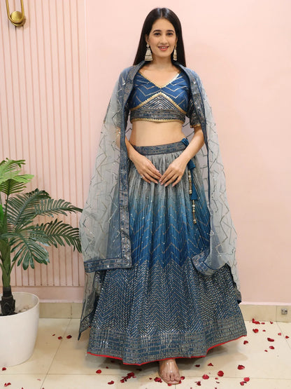 Tulsi Art Dazzling Blue Chinon Sequins Party Wear Lehenga Choli