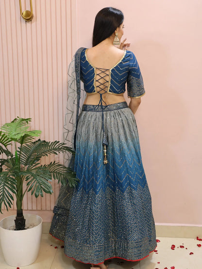 Tulsi Art Dazzling Blue Chinon Sequins Party Wear Lehenga Choli