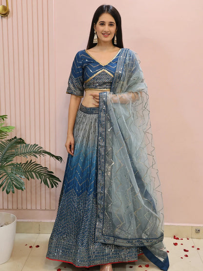 Tulsi Art Dazzling Blue Chinon Sequins Party Wear Lehenga Choli