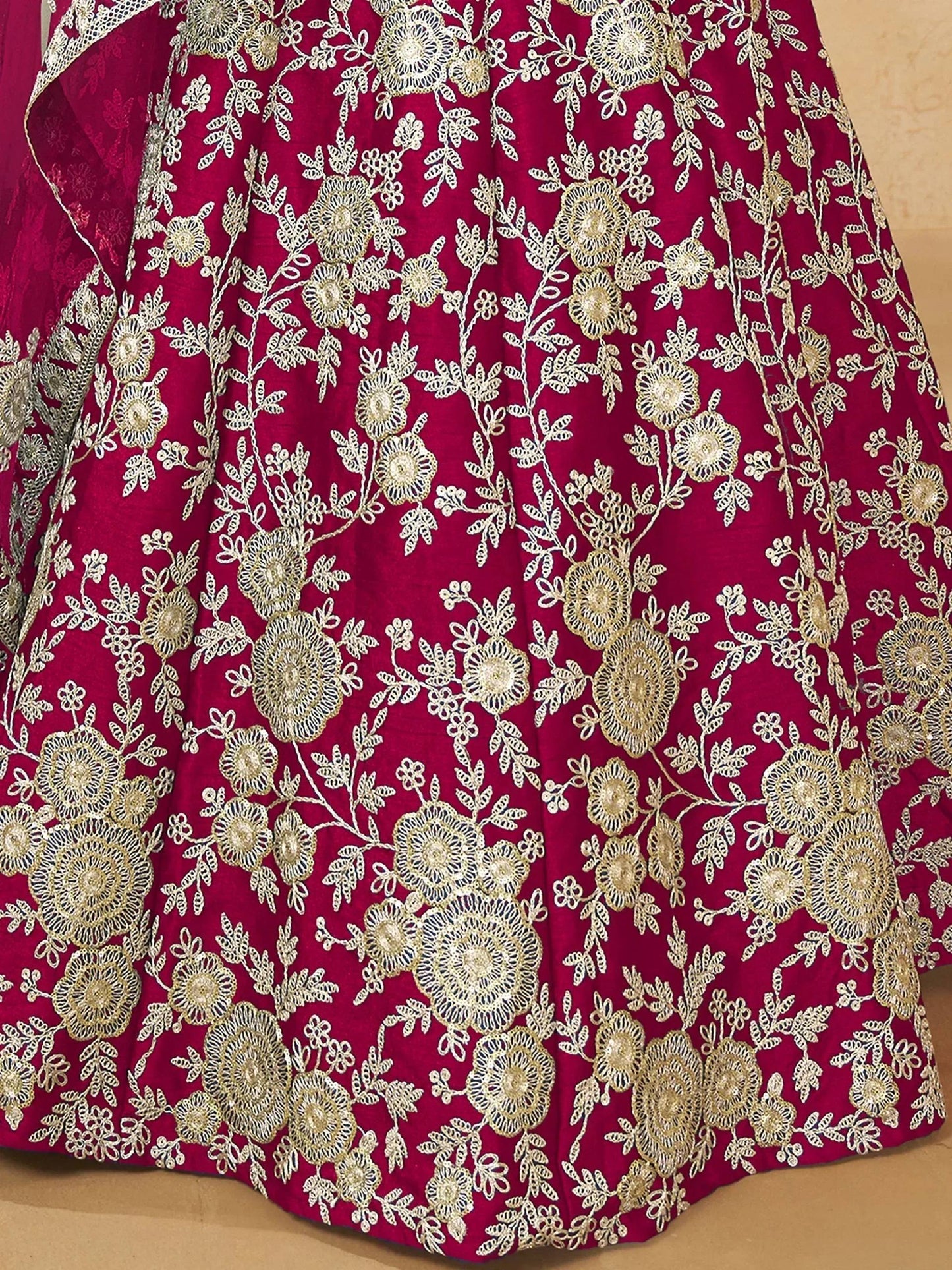 Tulsi Art Dazzling Pink Silk Thread Embroidered Lehenga Choli