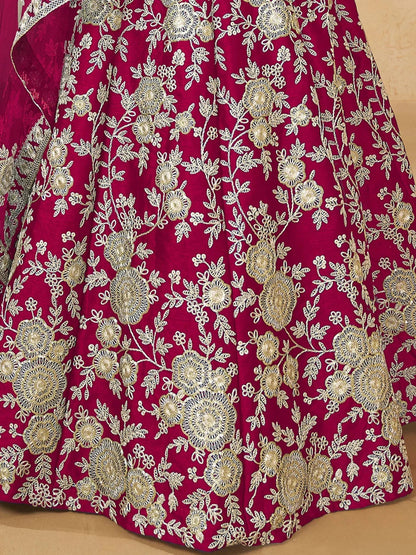 Tulsi Art Dazzling Pink Silk Thread Embroidered Lehenga Choli
