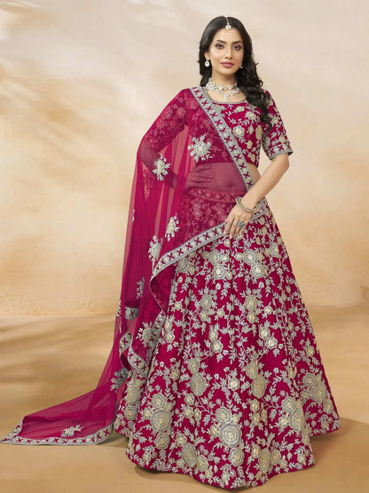 Tulsi Art Dazzling Pink Silk Thread Embroidered Lehenga Choli