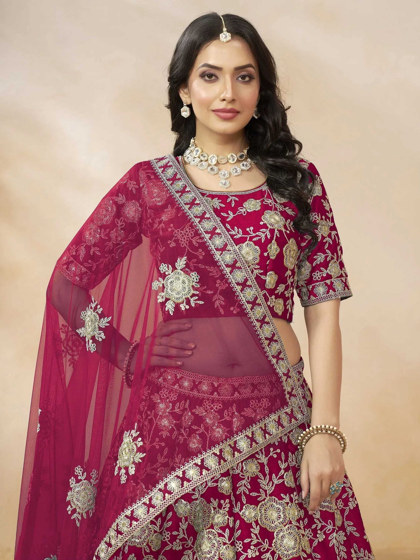 Tulsi Art Dazzling Pink Silk Thread Embroidered Lehenga Choli