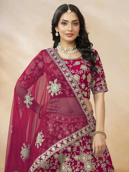 Tulsi Art Dazzling Pink Silk Thread Embroidered Lehenga Choli