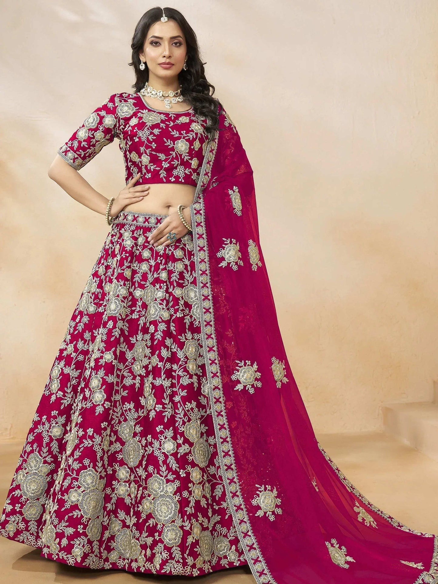 Tulsi Art Dazzling Pink Silk Thread Embroidered Lehenga Choli